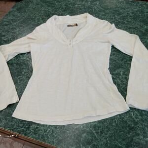 Prana Scoop Button Cowl Neck Henley T Shirt Top Beige Size S Outdoor Hiking Camp